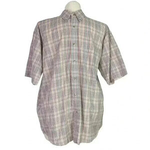 Foxfire Men L Plaid Button Down Shirt Reg Multi Cotton Blend Short Sleeve Pocket